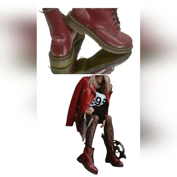 Dr. Martens 11821 Red/ Burgundy Leather Boots size 5 US - Picture 7 of 11